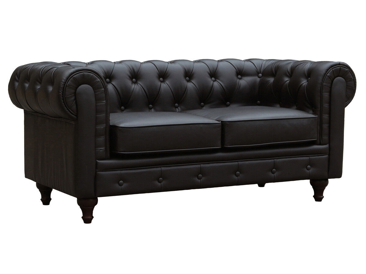 Canapé fixe Chesterfield Aliza - 157 x 82 x 70 cm - 2 places - Marron