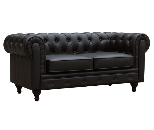 Canapé fixe Chesterfield Aliza - 157 x 82 x 70 cm - 2 places - Marron