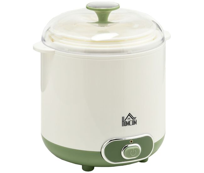 Homcom iogurteira 20 w 1,5l máquina de iogurte para fazer iogurte grego sem bpa com filtro, indicador de ligação e aquecimento a temperatura constante