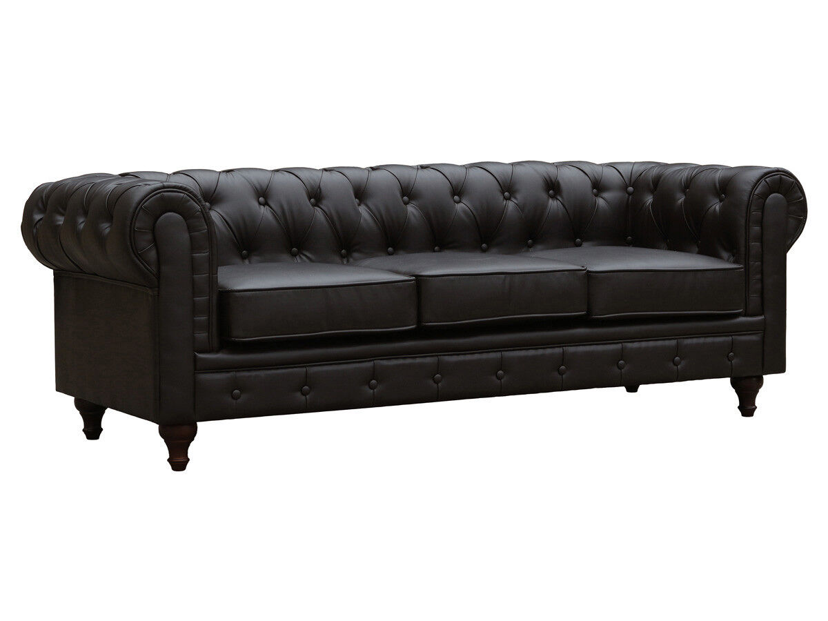 Canapé fixe Chesterfield Aliza - 204 x 80 x 58 cm - 3 places - marron