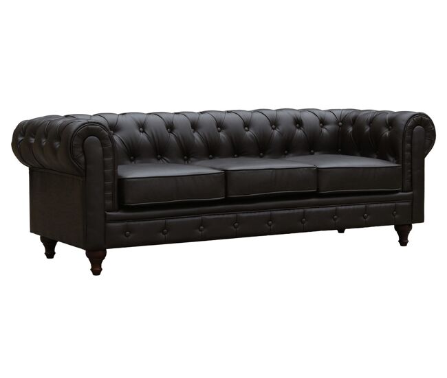 Canapé fixe Chesterfield Aliza - 204 x 80 x 58 cm - 3 places - marron
