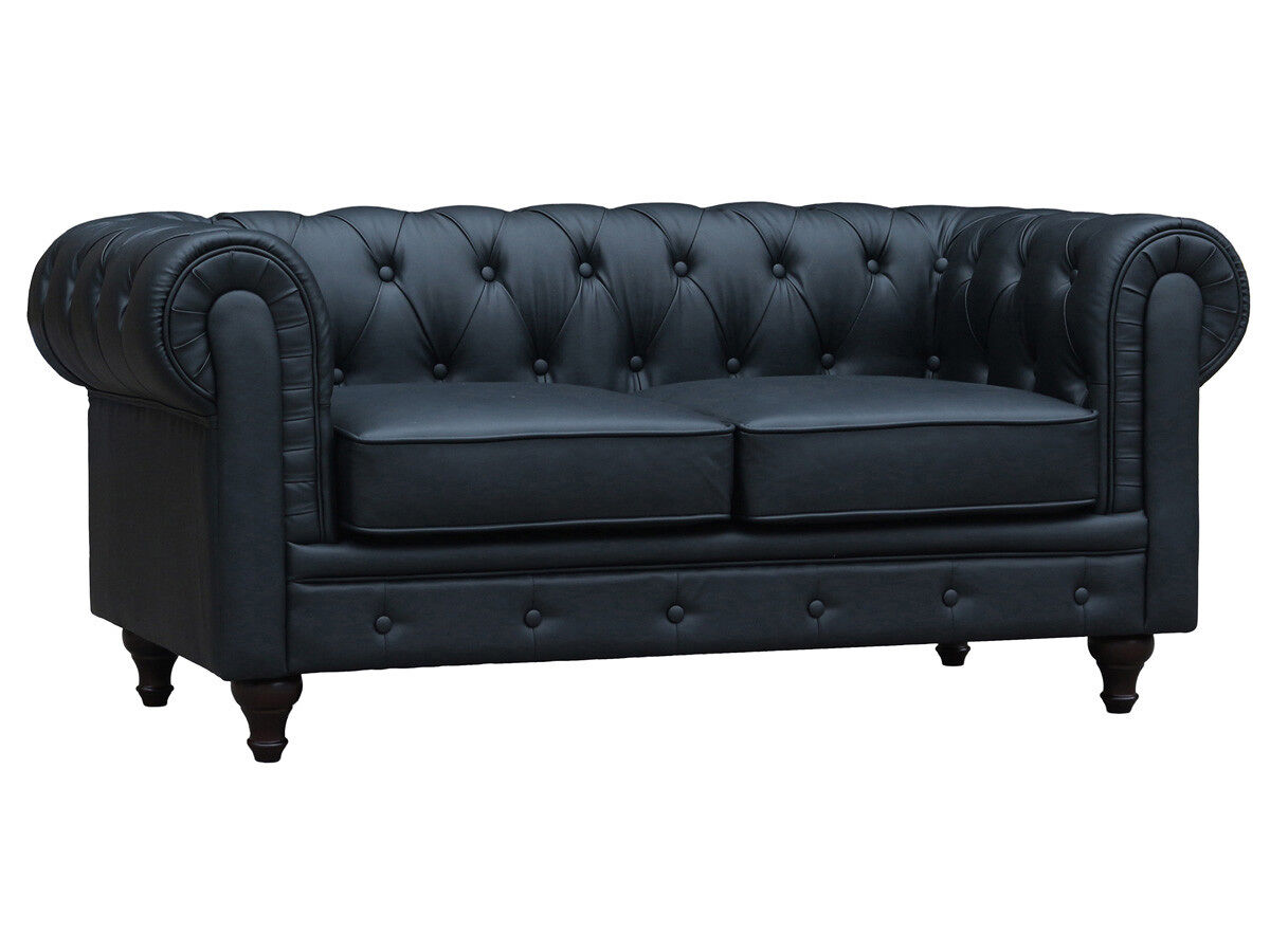Sofá fixo chesterfield "aliza" - 157 x 82 x 70 cm - 2 lugares - preto