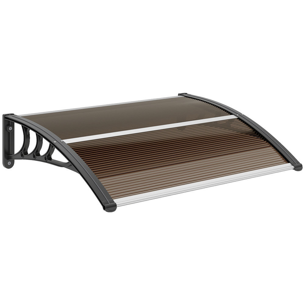 Outsunny marquise de proteção 75x100 cm marquise de exterior para portas e janelas contra sol e chuva com suporte de liga de alumínio marrom e preto