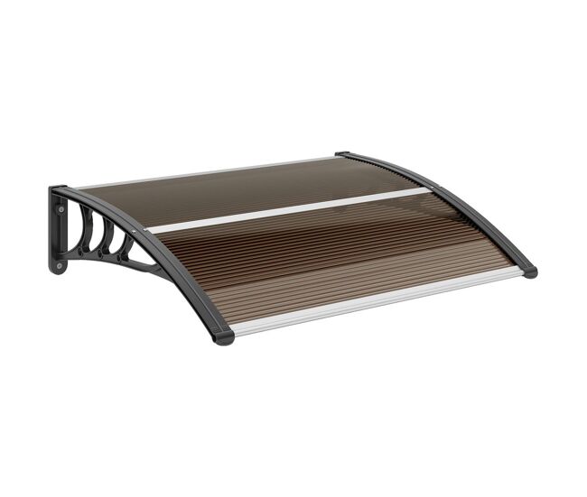 Outsunny marquise de proteção 75x100 cm marquise de exterior para portas e janelas contra sol e chuva com suporte de liga de alumínio marrom e preto