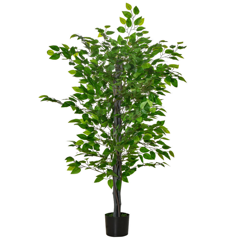 Homcom Planta Artificial Ficus 135 Cm Com Vaso 756 Folhas Planta Artificial Realista Para Interior E Exterior Planta Artificial Decorativa Verde