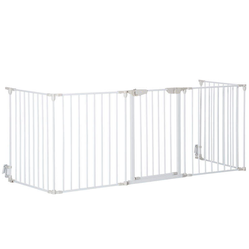 Pawhut barreira de segurança para animais de estimação barreira dobrável de 5 painéis com fechadura inteligente para corredor escada 300x74,5 cm