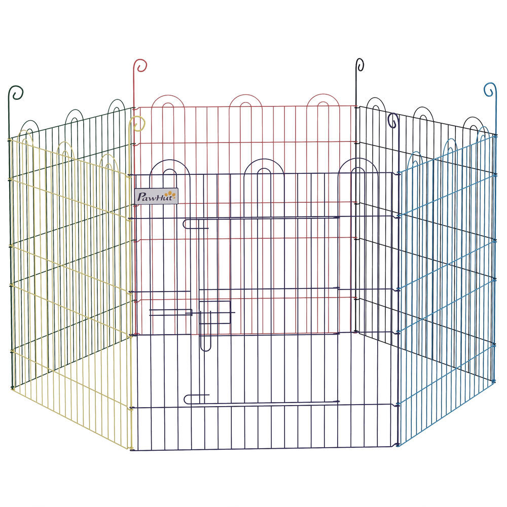 Pawhut parque dobrável para cães com 6 painéis, ø120x60 cm, grade metálica para cachorros e coelhos, design diy, com porta e estacas, para interior e exterior, multicolor