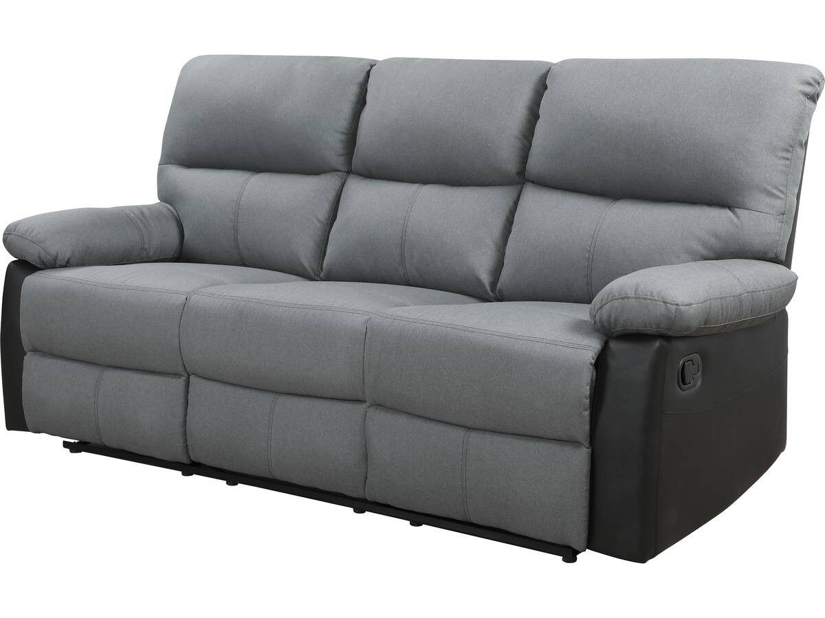 Canapé relax "Lincoln" - 197 x 89 x 103 cm - 3 places - Noir / Gris foncé