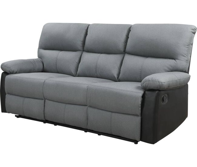 Canapé relax "Lincoln" - 197 x 89 x 103 cm - 3 places - Noir / Gris foncé
