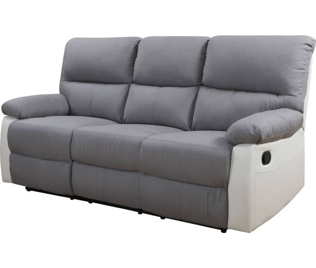 Canapé relax "lincoln" - 197 x 89 x 103 cm - 3 places - blanc / gris clair