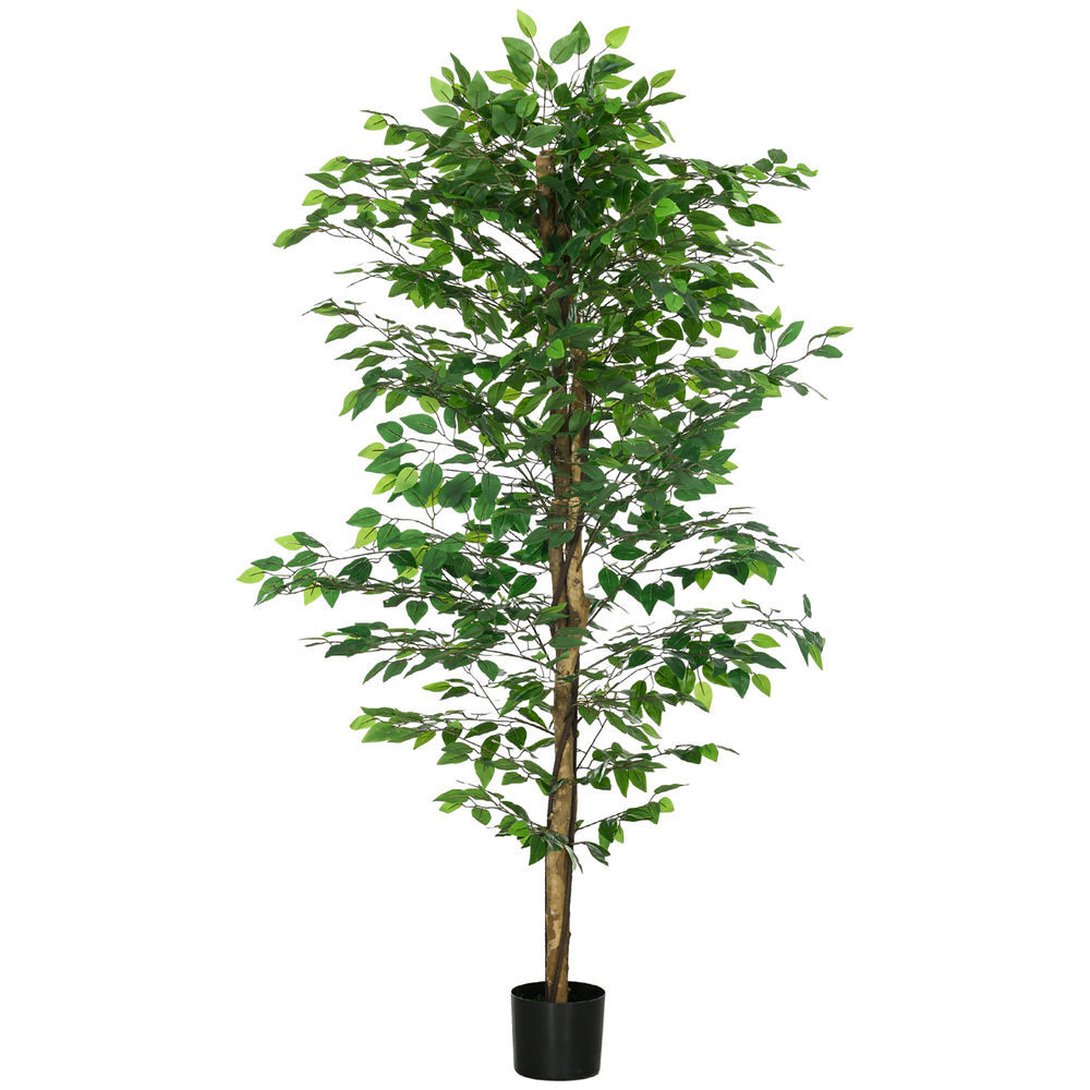 Homcom planta figueira artificial com tronco realista 180 cm planta artificial com vaso e 1260 folhas decoração para casa sala de estar escritório