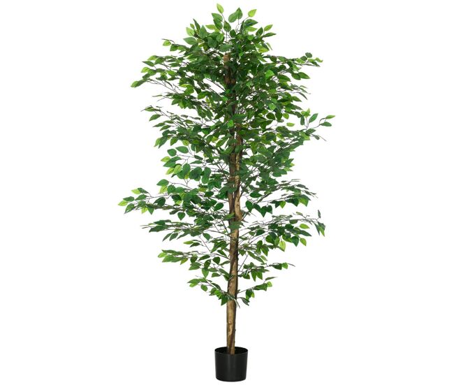 Homcom planta figueira artificial com tronco realista 180 cm planta artificial com vaso e 1260 folhas decoração para casa sala de estar escritório