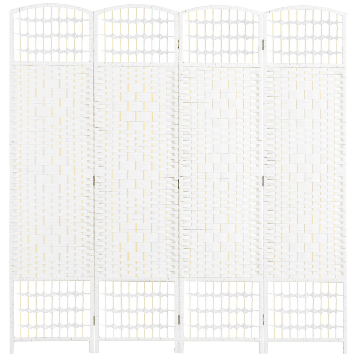 Homcom biombo de 4 painéis separador de ambientes 160x170 cm divisor de habitação dobrável de corda de papel e estrutura de madeira decoração para