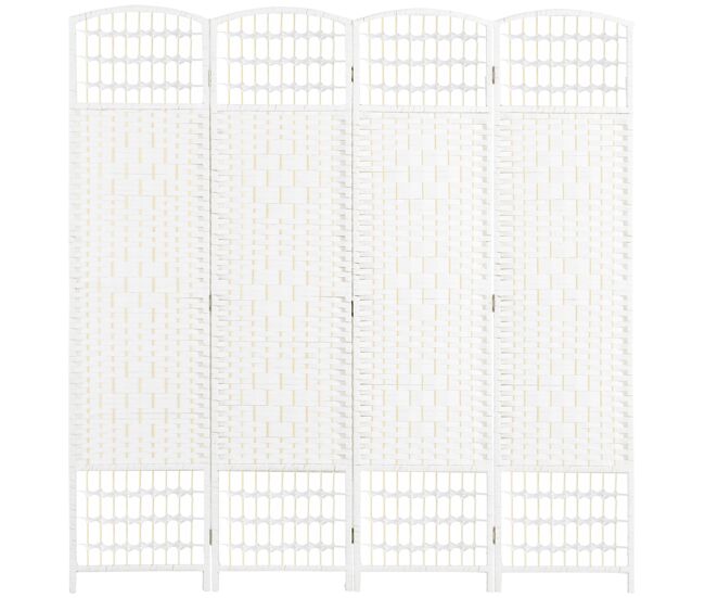 Homcom biombo de 4 painéis separador de ambientes 160x170 cm divisor de habitação dobrável de corda de papel e estrutura de madeira decoração para