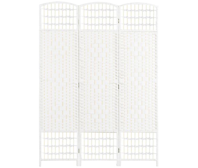 Homcom biombo dobrável de 3 painéis, 120x170 cm, separador de ambientes em corda de papel, estrutura de madeira, decoração para quarto e sala, branco