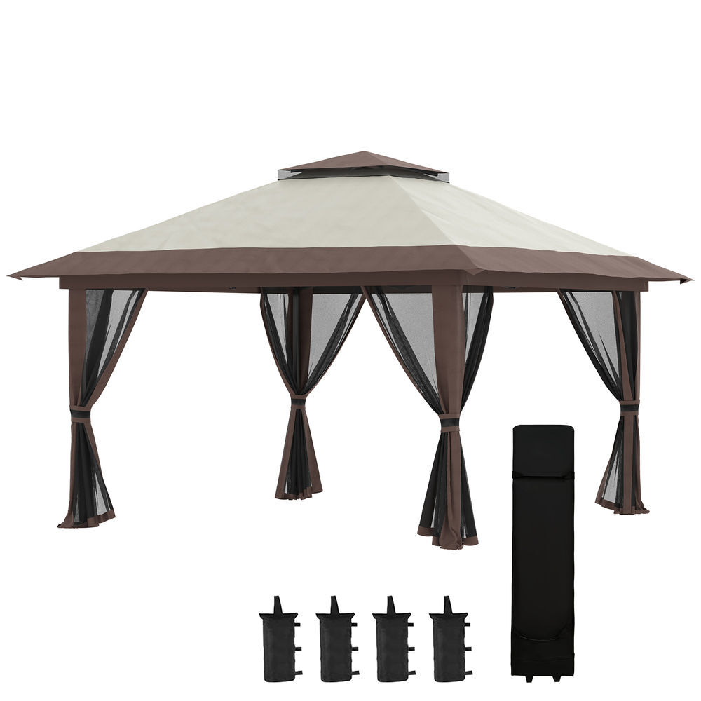 Outsunny tenda dobrável pop-up 3,92x3,92x2,83 m tenda de jardim com altura ajustável proteção uv50+ teto duplo rede mosquiteira e bolsa de transporte