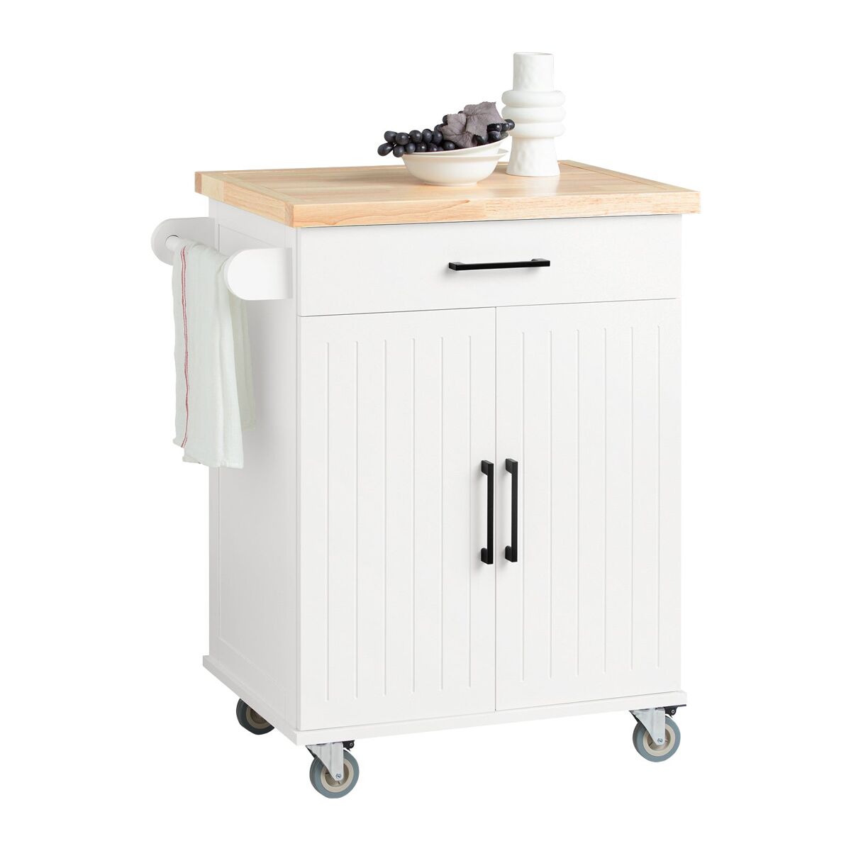 Sobuy fkw119-wn carrinho de cozinha com 2 portas 1 gaveta 1 toalheiro