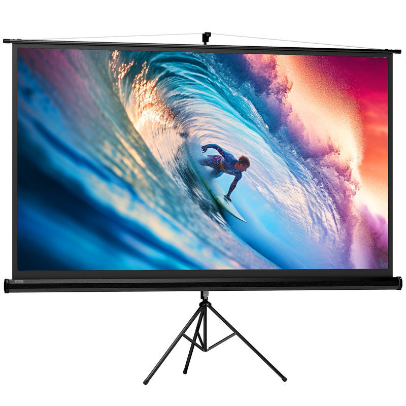Homcom tela de projeção manual com suporte 100'' portátil, formato 16:9, altura ajustável para interior e exterior, eventos desportivos e cinema