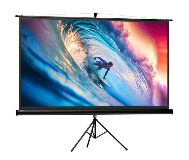 Homcom tela de projeção manual com suporte 100'' portátil, formato 16:9, altura ajustável para interior e exterior, eventos desportivos e cinema