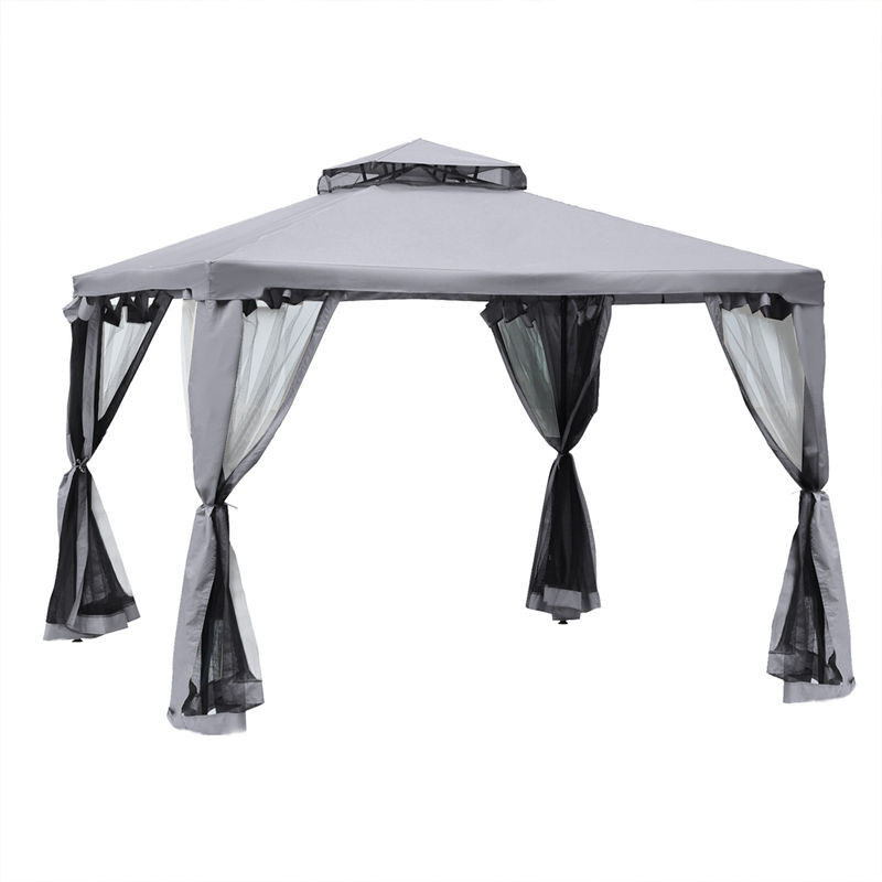 Outsunny pérgola de jardim 294x294x265cm pérgola de exterior com duplo teto de ventilação 8 orifícios de drenagem e 4 telas mosquiteiras com fecho de