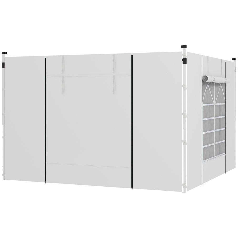 Outsunny 2 paredes laterais para tendas de 3 x 3 / 3 x 6 m, 295x195 cm, laterais de reposição para pavilhões em tecido oxford com janela enrolável e porta com fecho, para festas, branco