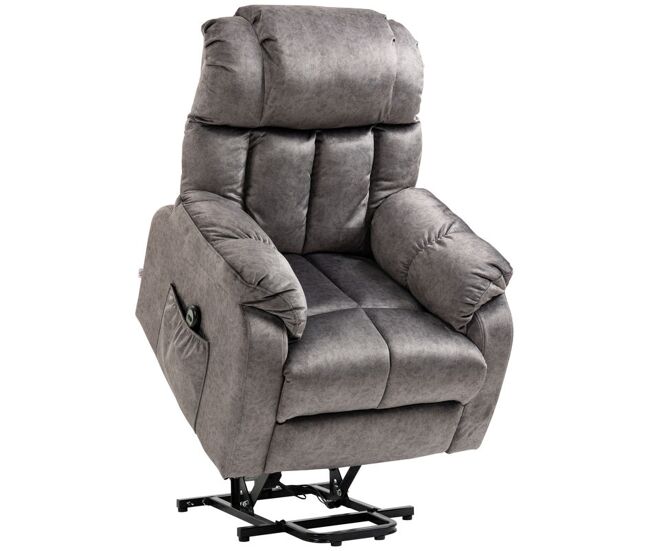 Homcom poltrona levanta pessoas estofada em veludo com reclinação elétrica 135° controlo remoto apoio para os pés e 2 bolsos laterais 83x91x100 cm