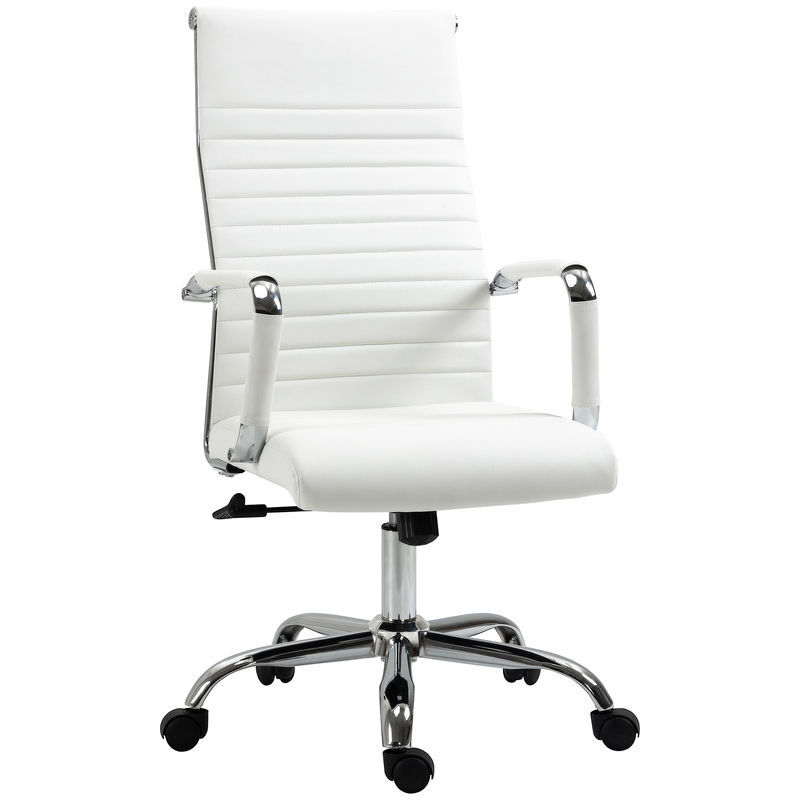 Vinsetto cadeira de escritório ergonómica giratória 360° basculante com altura ajustável rodas e apoio para os braços estofada pele sintética 54x62x104-114 cm blanc