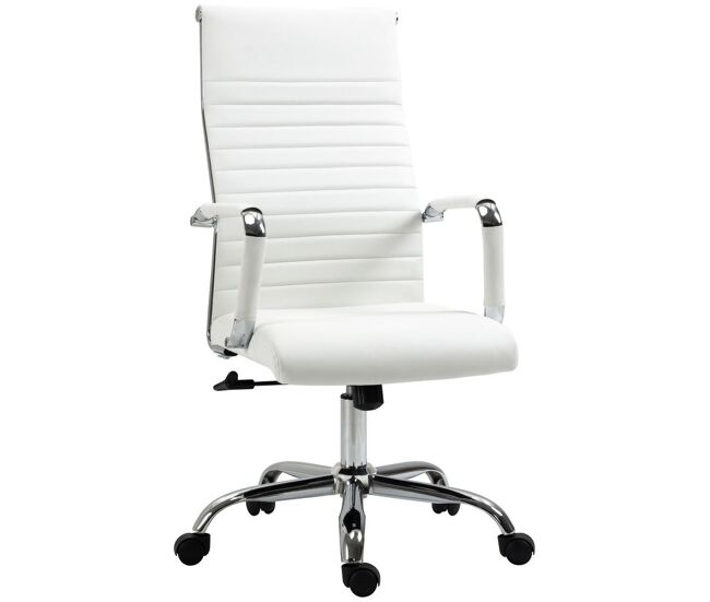 Vinsetto cadeira de escritório ergonómica giratória 360° basculante com altura ajustável rodas e apoio para os braços estofada pele sintética 54x62x104-114 cm blanc