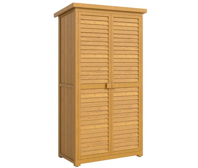 Outsunny armário de madeira 0,31 m² 87x46,5x160 cm armário exterior de madeira com 2 portas e 2 prateleiras interior madeira