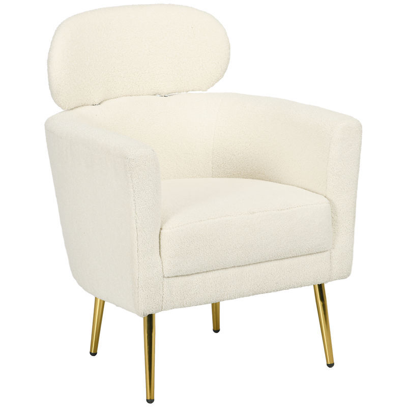 Homcom poltrona sala de estar individual estofada com apoio para a cabeça e pés de metal para dormitório escritório carga máxima 125 kg 71x65x90 cm creme