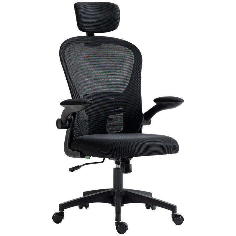 Vinsetto cadeira de escritório basculante cadeira de escritório giratória com encosto alto apoio para a cabeça ajustável suporte lombar apoio para os braços dobrável e altura ajustável carga 120 kg 62x64x112-120 cm noir