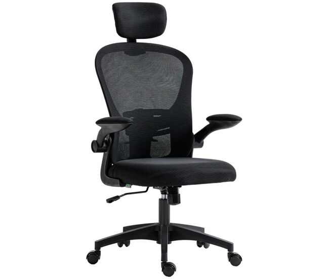 Vinsetto cadeira de escritório basculante cadeira de escritório giratória com encosto alto apoio para a cabeça ajustável suporte lombar apoio para os braços dobrável e altura ajustável carga 120 kg 62x64x112-120 cm noir