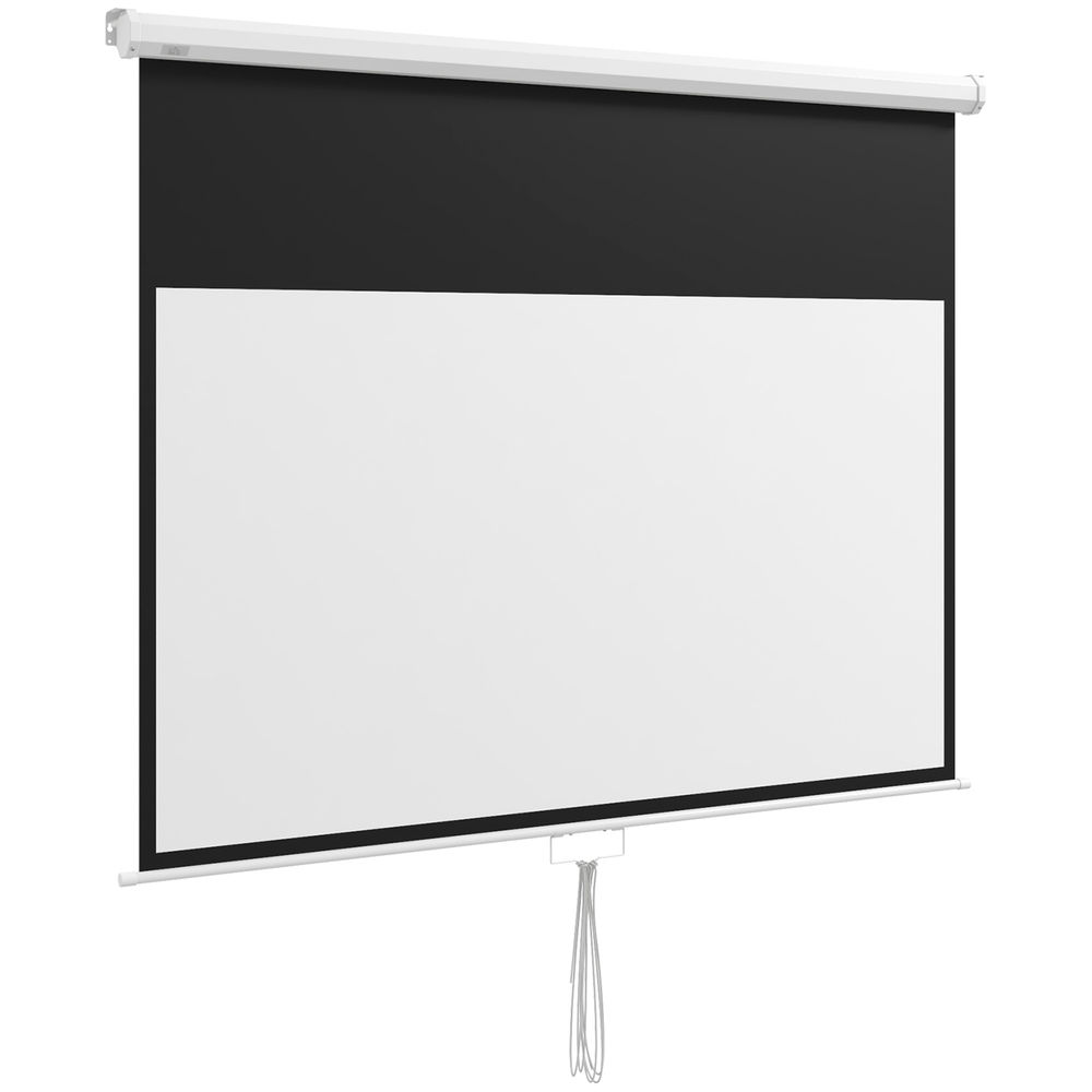 Homcom ecrã de projeção manual 80'' portable formato 16:9 com altura ajustável para interior e exterior, cinema em casa e eventos desportivos, 172x96 cm blanc