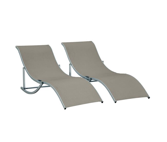 Outsunny conjunto de 2 espreguiçadeiras de jardim em forma de s com estrutura de aluminio e textilene para piscina pátio varanda 165x61x63 cm cinza