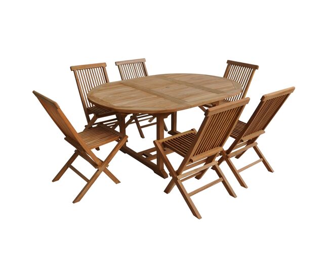 Muebles de jardín de teca lombok - mesa redonda extensible - 6 plazas
