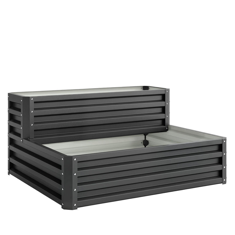 Outsunny horta urbana de 2 níveis em aço galvanizado, floreira exterior com design em escada e fundo aberto para cultivo, plantas e ervas aromáticas,