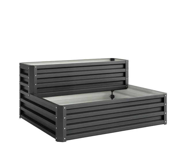 Outsunny horta urbana de 2 níveis em aço galvanizado, floreira exterior com design em escada e fundo aberto para cultivo, plantas e ervas aromáticas,
