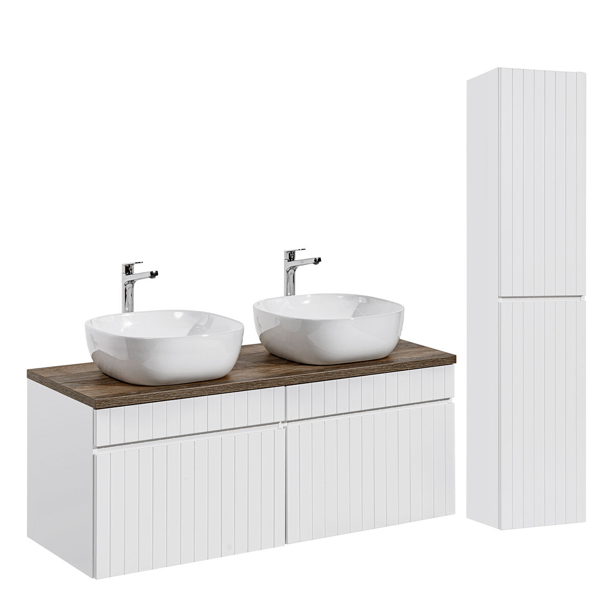 Conjunto móvel lavatório duplo 120cm e enceinte zelie blanc e madeira