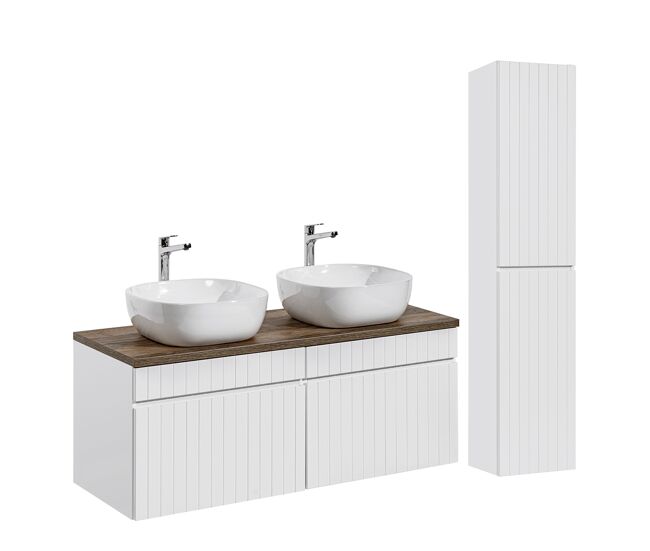 Conjunto móvel lavatório duplo 120cm e enceinte zelie blanc e madeira