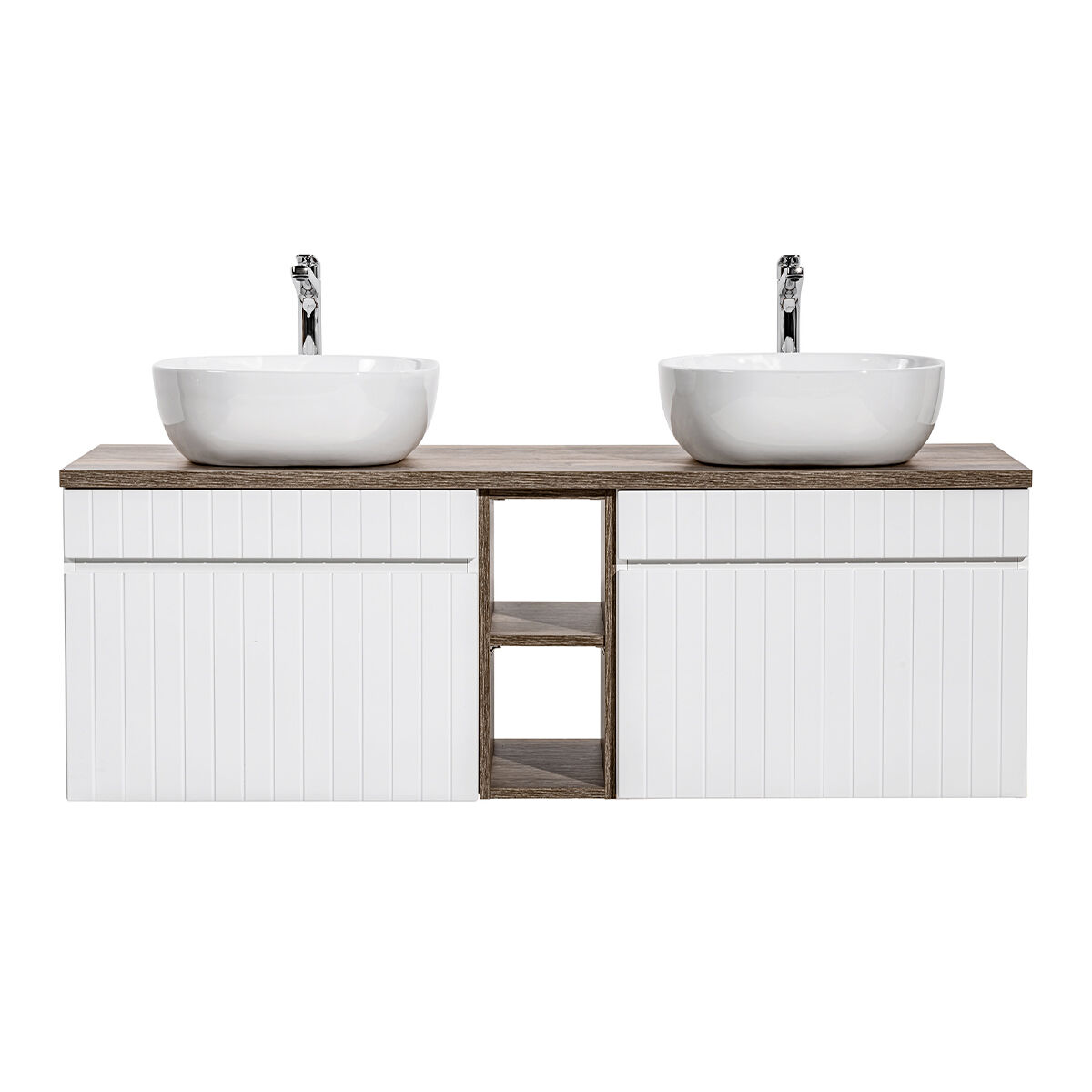 Móvel de toucador duplo zelie branco e madeira 140cm 2 nichos