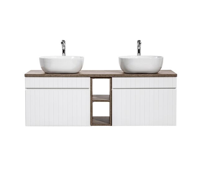 Móvel de toucador duplo zelie branco e madeira 140cm 2 nichos