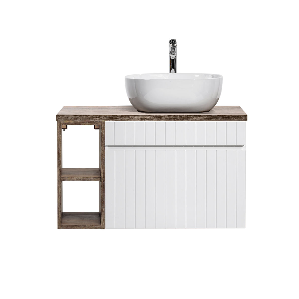 Móvel lavatório simples 80cm 2 nichos zelie branco e madeira