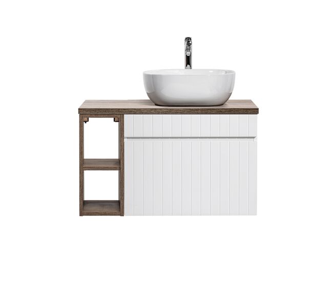 Móvel lavatório simples 80cm 2 nichos zelie branco e madeira