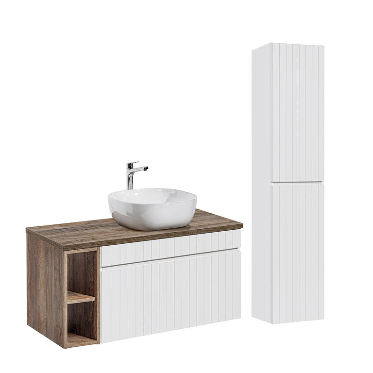 Conjunto móvel lavatório simples 2 nichos e coluna Zelie 100