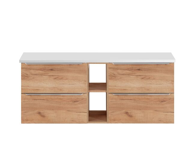 Móvel sob lavatório 140cm 2 nichos april madeira e branco