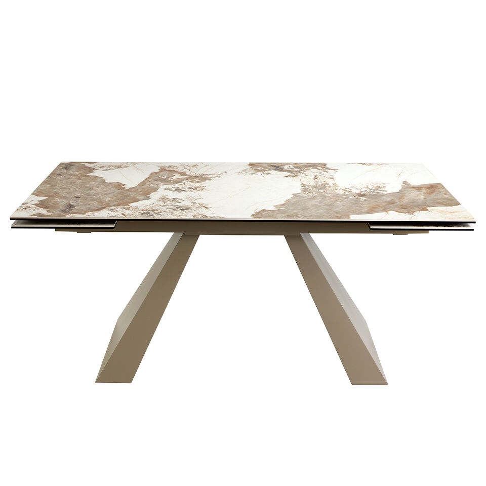 ANGEL CERDA Mesa de jantar extensível retangular em mármore porcelânico e aço cinzento taupe 260x90