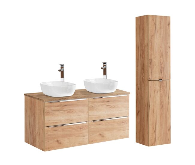 Conjunto móvel lavatório duplo 120cm e coluna april madeira