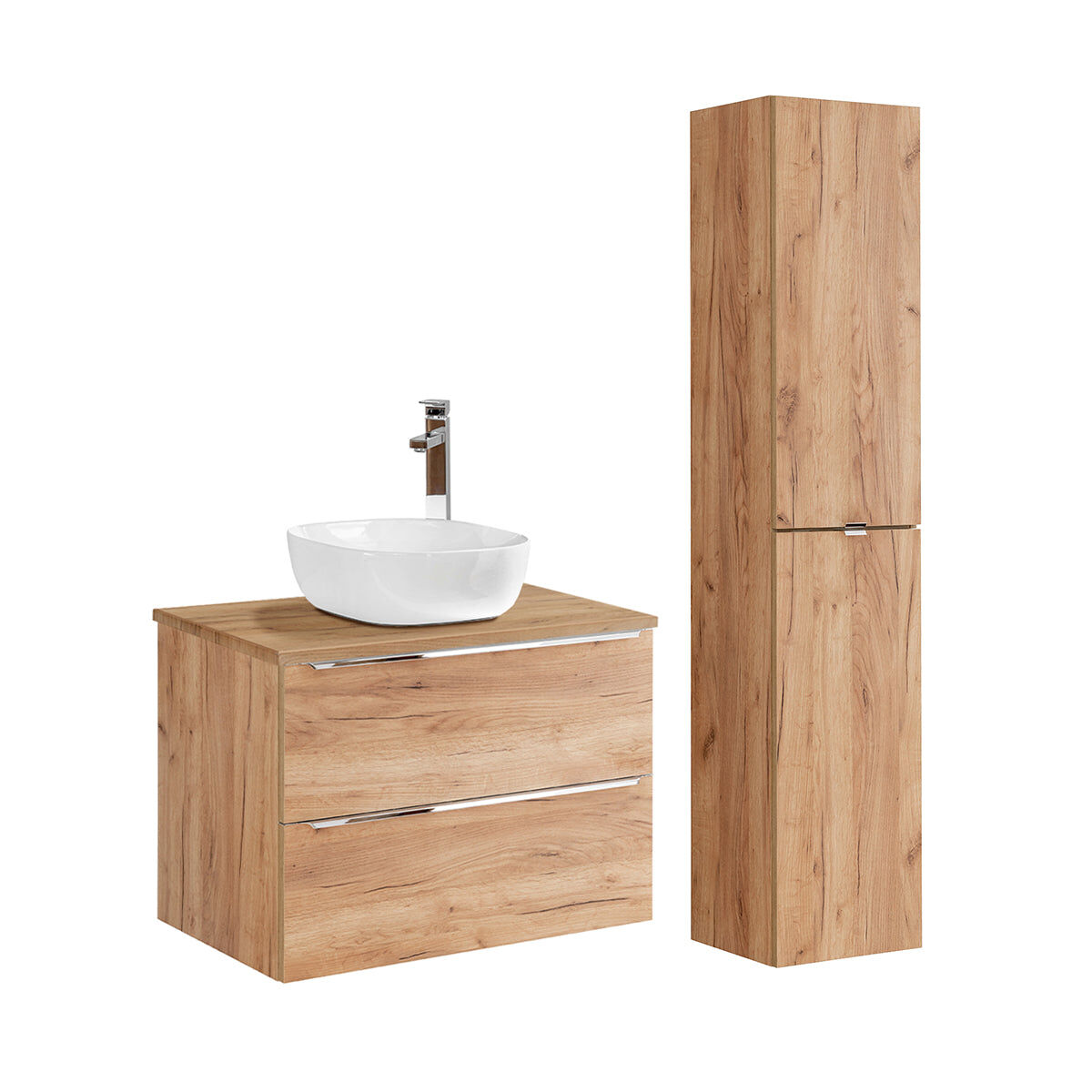 Conjunto móvel lavatório simples 80cm e coluna april madeira