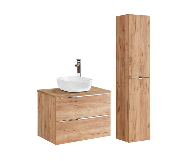 Conjunto móvel lavatório simples 80cm e coluna april madeira