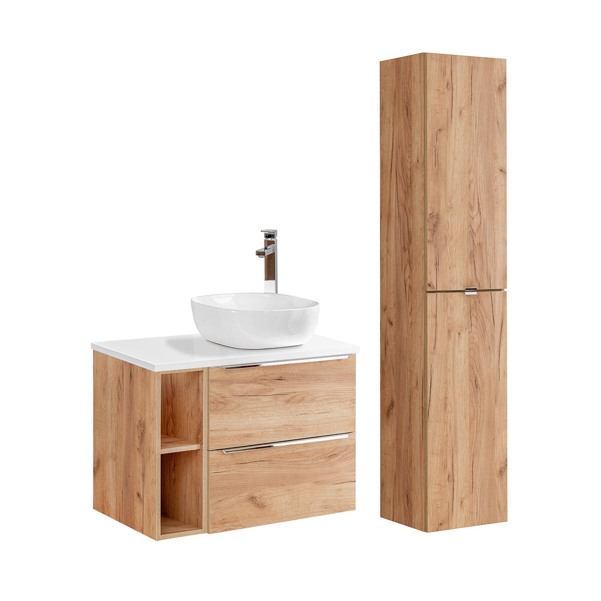 Conjunto móvel lavatório simples 80cm 2 nichos e enceinte april madeira e blanc